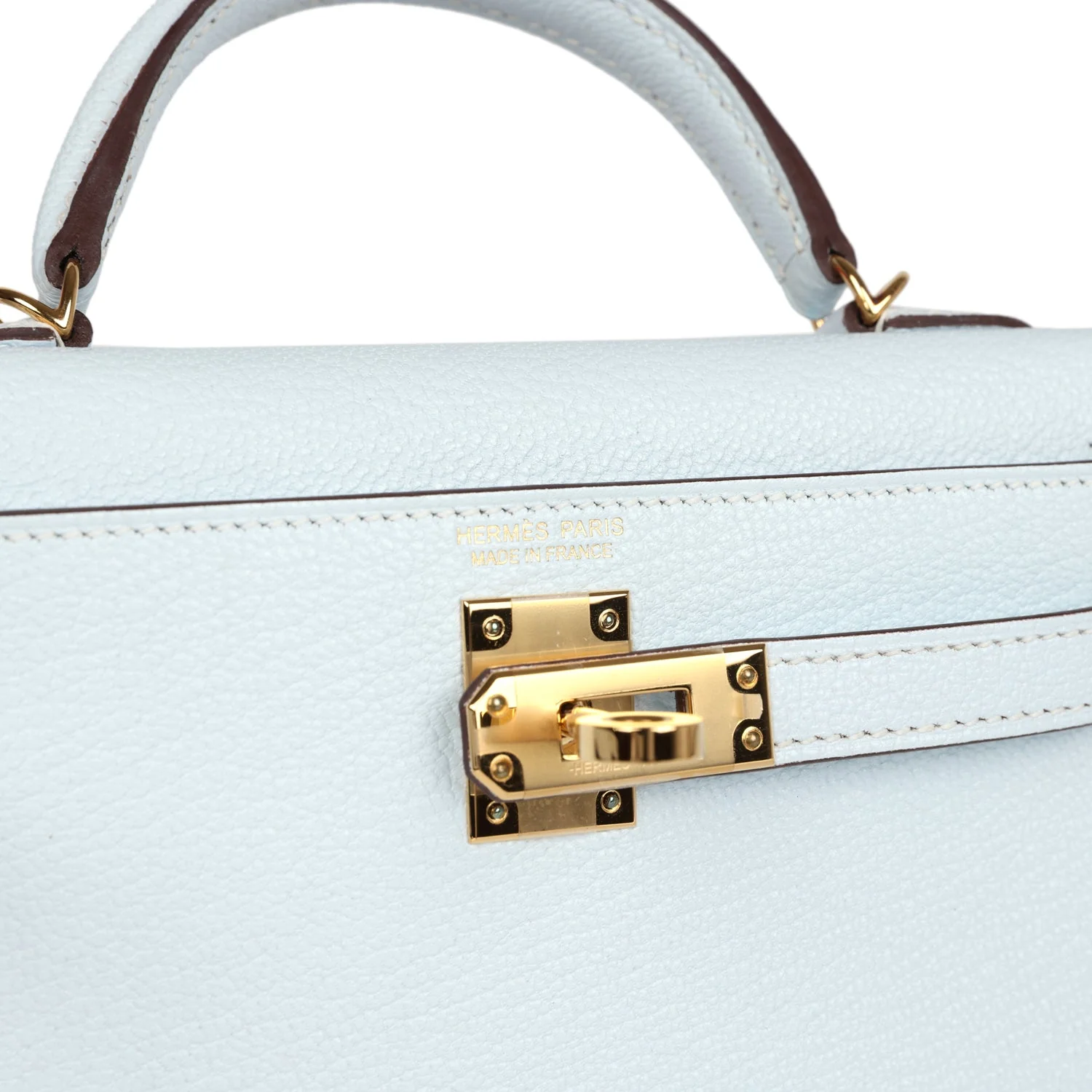Replicate Hermes Kelly Sellier 20 Bleu Brume Chevre Gold Hardware(1:1 replica)