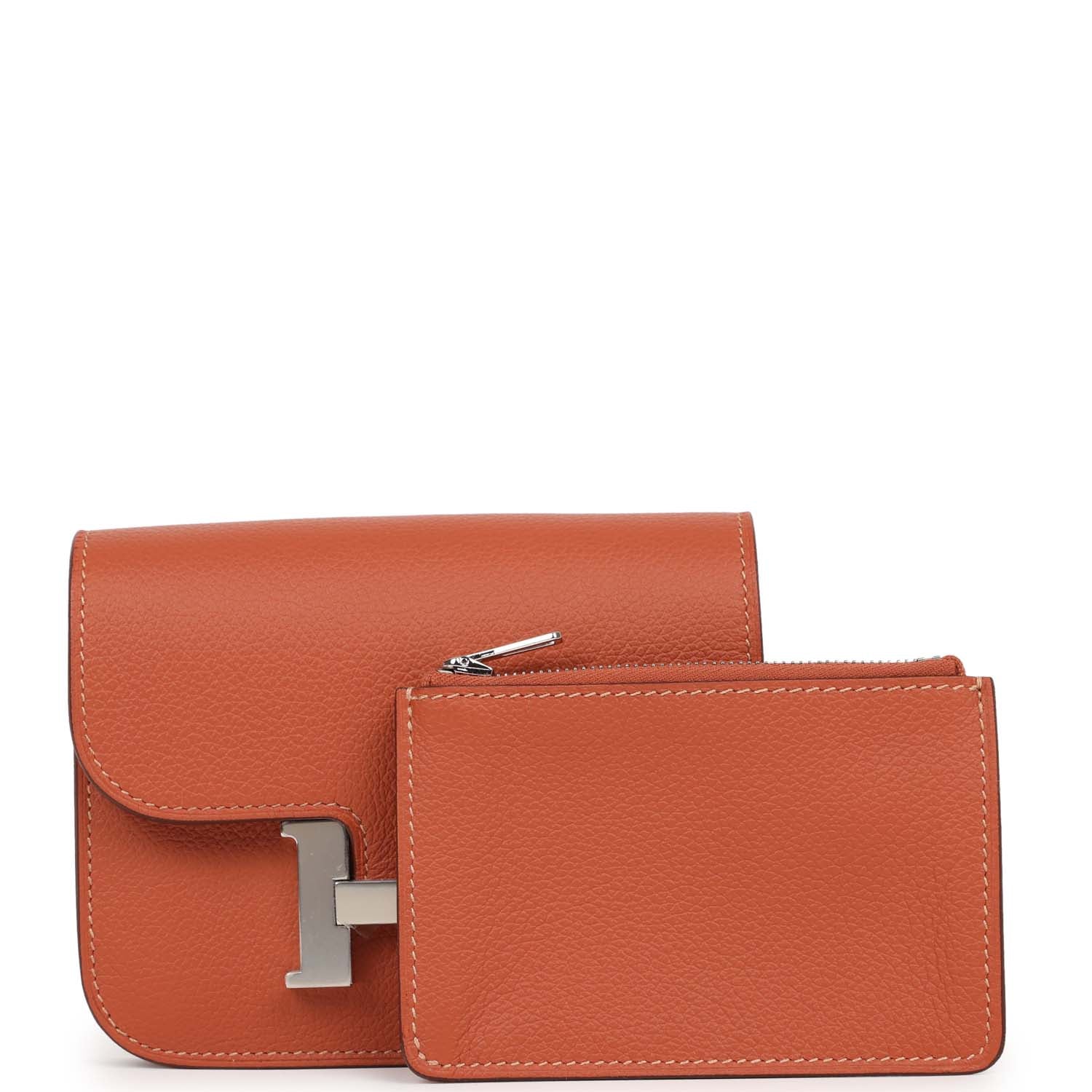 Replicate Hermes Constance Slim Wallet Brique Evercolor Palladium Hardware(1:1 replica)