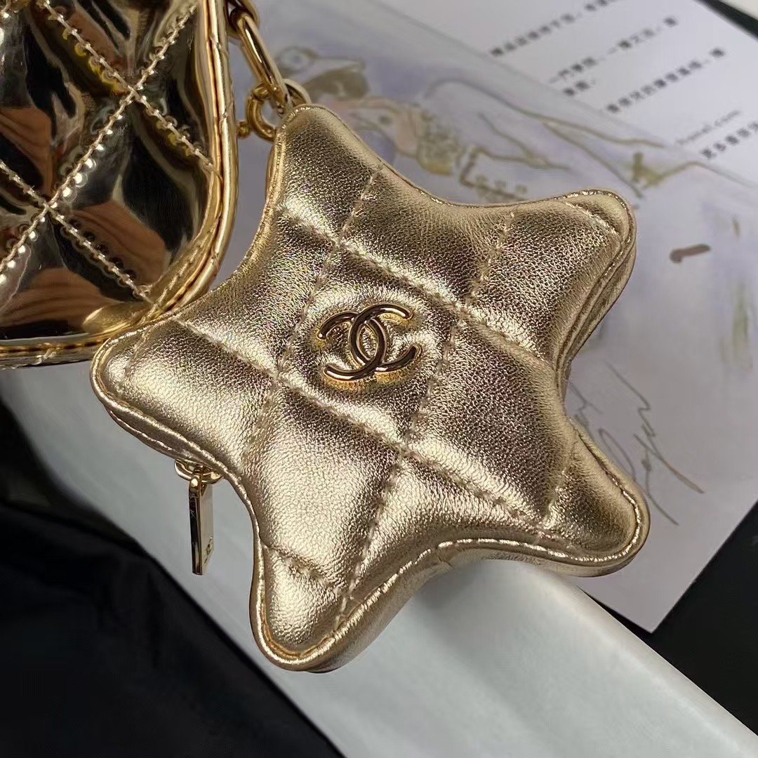 Replicate Chanel AS4647 Mini Flap Bag With Star Coin Purse Metallic Calfskin   Gold Metallic Gold(1:1 replica)