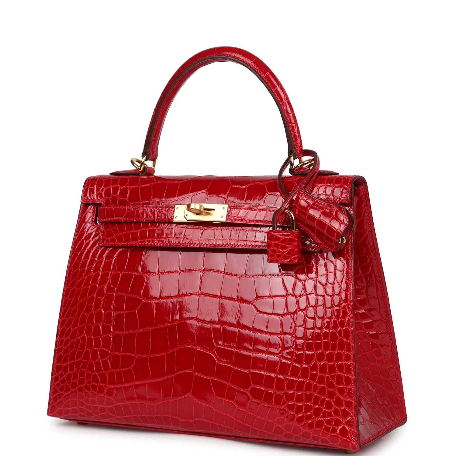 Replicate Hermes Kelly 25 Sellier Braise Shiny Alligator Mississippiensis Gold Hardware(1:1 replica)