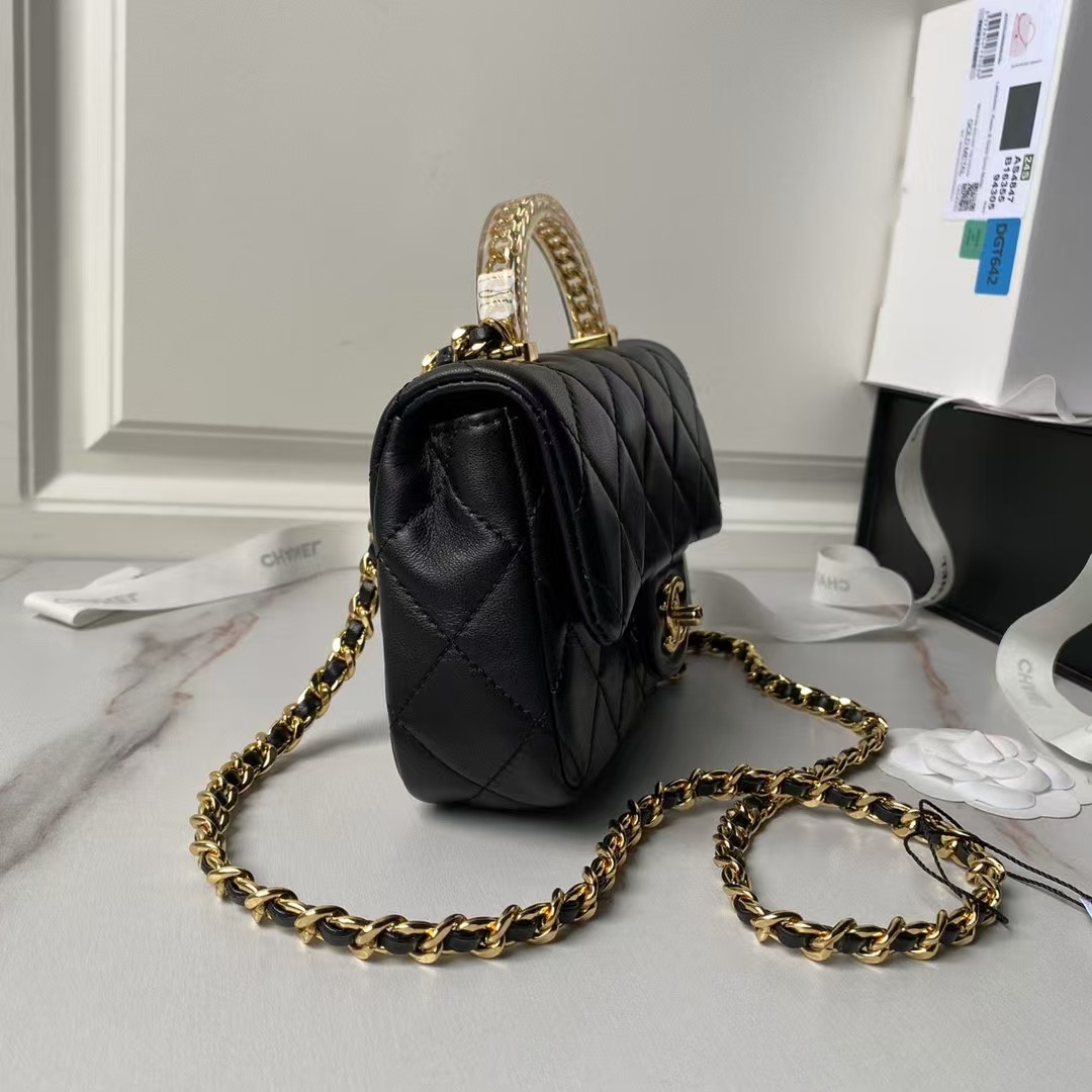 Replicate Chanel AS4847 Mini Flap Bag With Top Handle Lambskin Resin Black(1:1 replica)