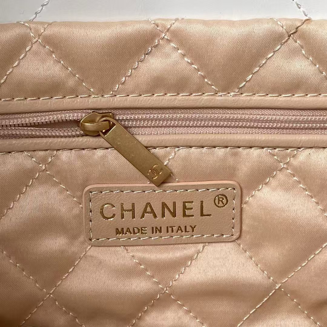 Replicate Chanel 22 Hobo Bag 24C AS4486 Gold Metallic White Shiny Calfskin New Edition Horizontal(1:1 replica)