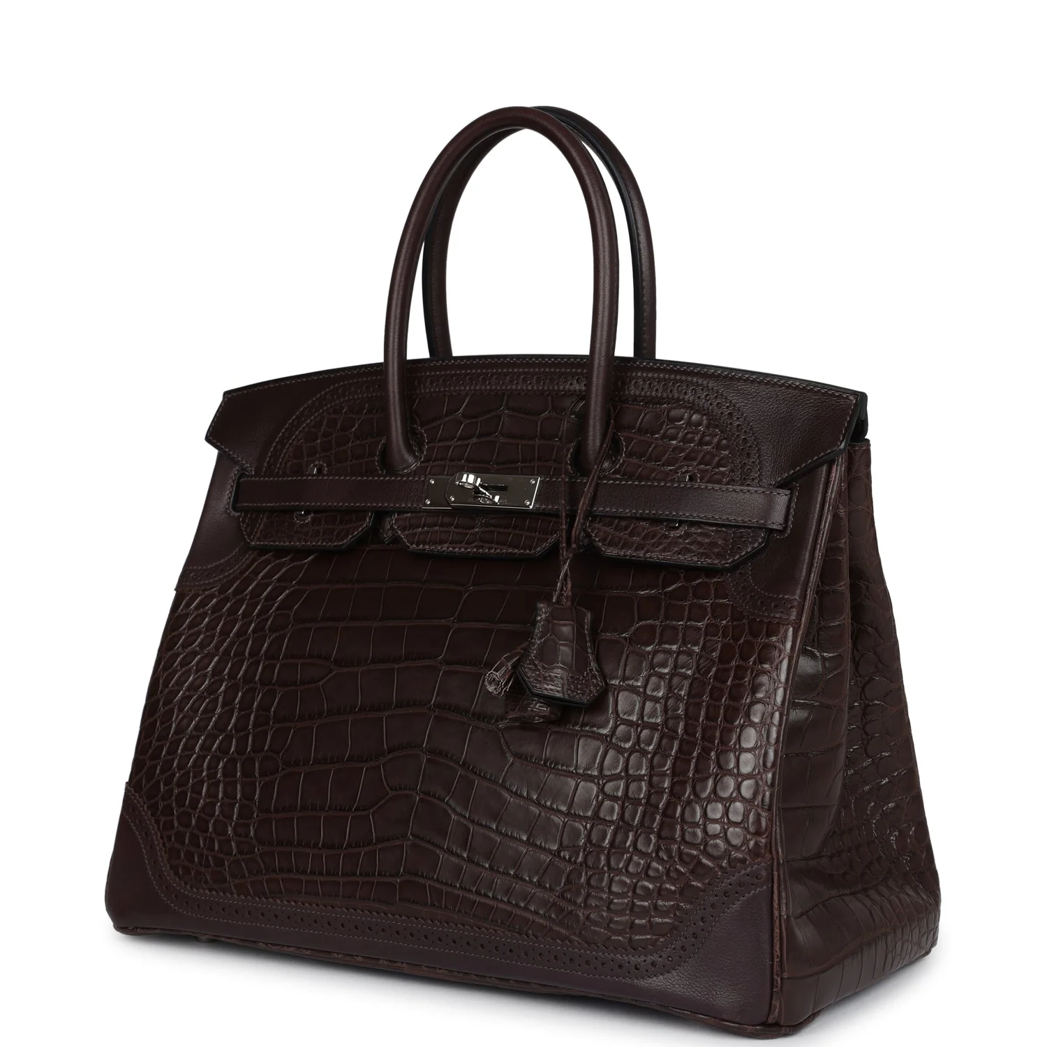Replicate Hermes Ghillies Birkin 35 Ebene Matte Alligator and Swift Palladium Hardware(1:1 replica)