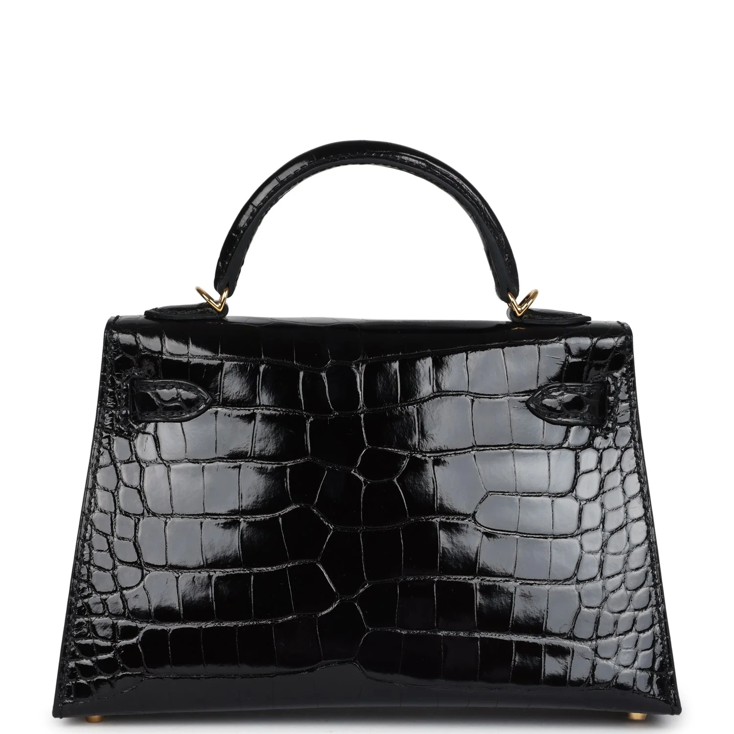 Replicate Hermes Kelly Sellier 20 Black Shiny Alligator Gold Hardware(1:1 replica)