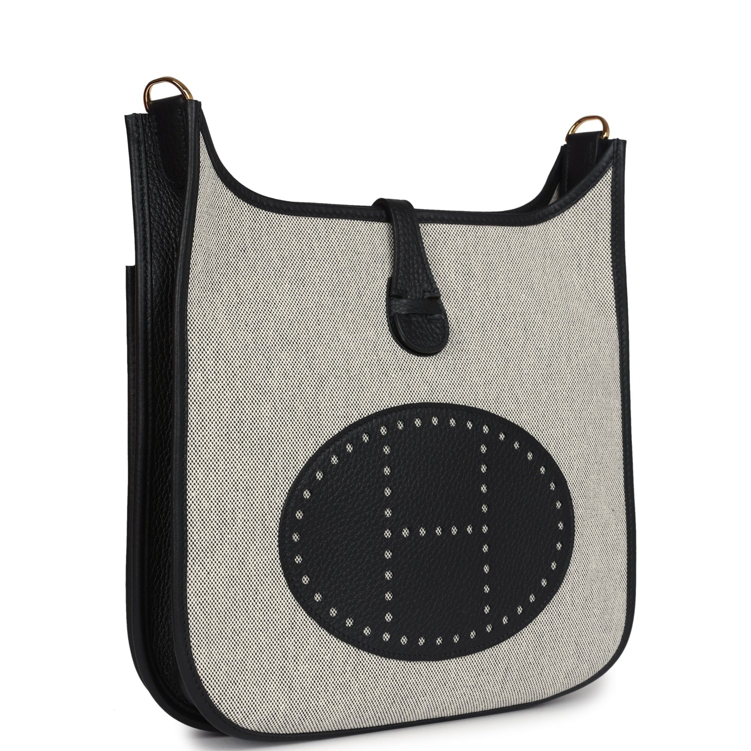 Replicate Hermes Evelyne III PM Black Clemence and Ecru Toile Gold Hardware(1:1 replica)