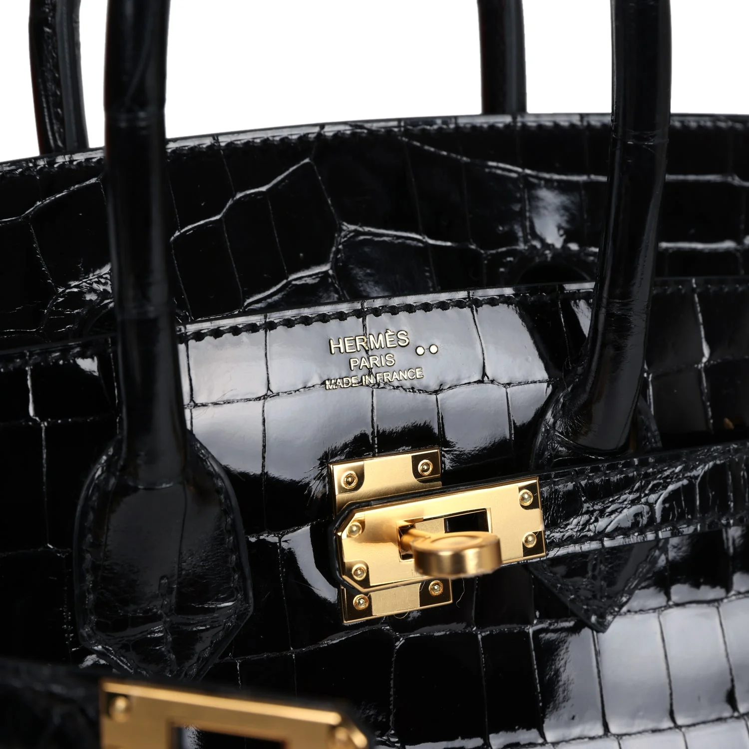 Replicate Hermes Birkin 25 Black Shiny Niloticus Crocodile Gold Hardware(1:1 replica)
