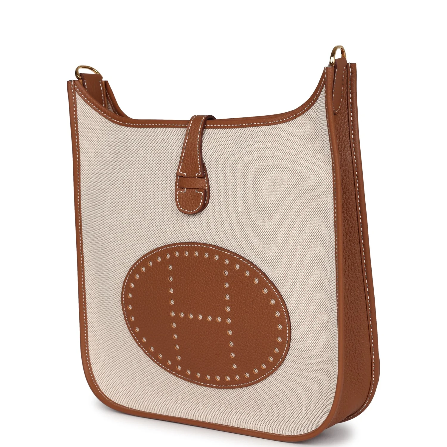 Replicate Hermes Evelyne III PM Gold Clemence and Ecru Toile H Canvas Gold Hardware(1:1 replica)
