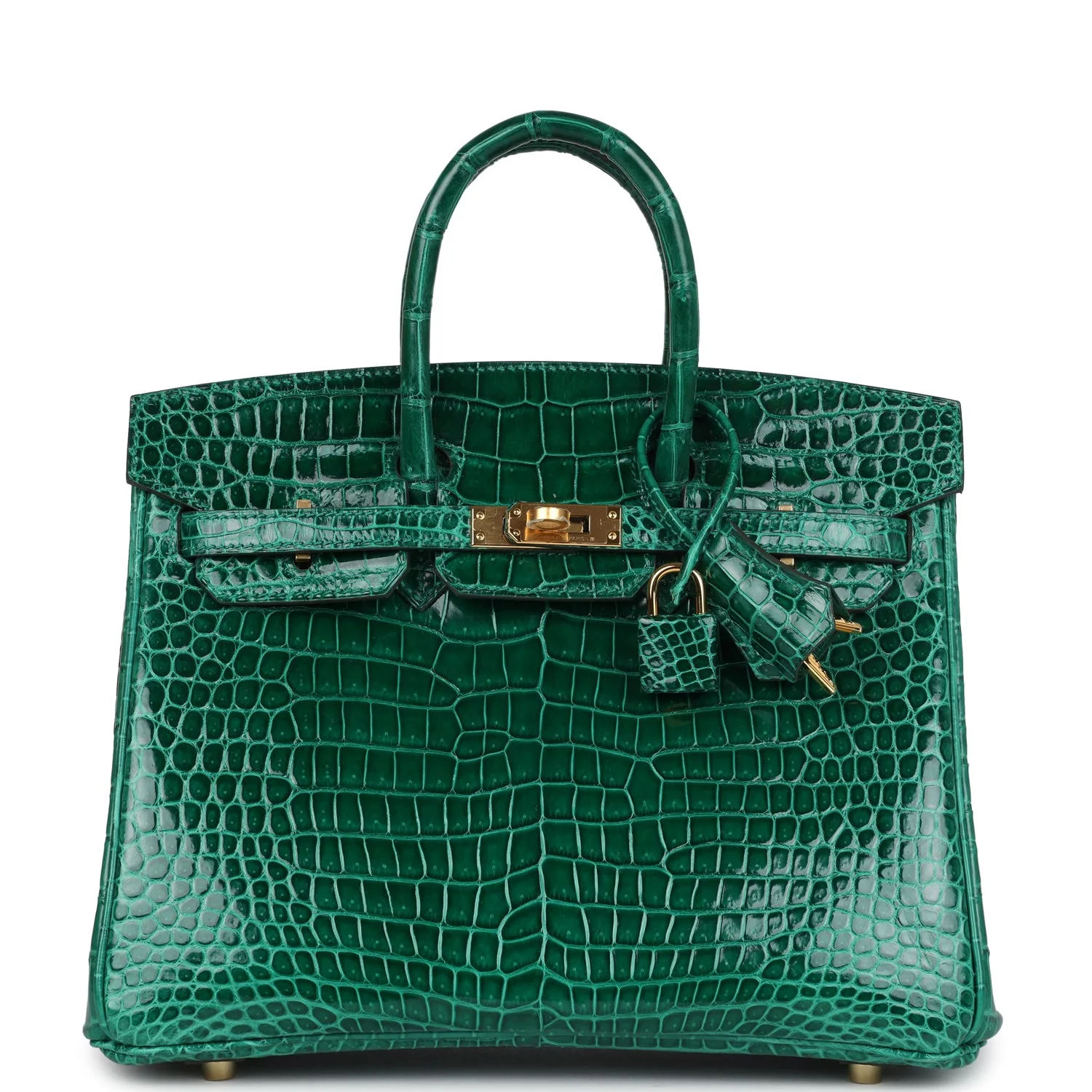 Replicate Hermes Birkin 25 Emerald Shiny Porosus Crocodile Gold Hardware(1:1 replica)