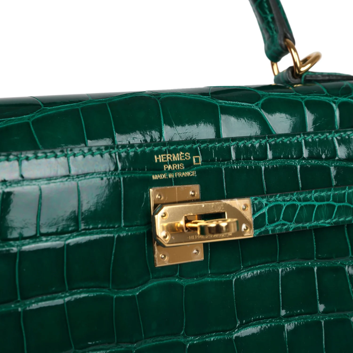 Replicate Hermes Kelly Sellier 25 Emerald Shiny Alligator Gold Hardware(1:1 replica)