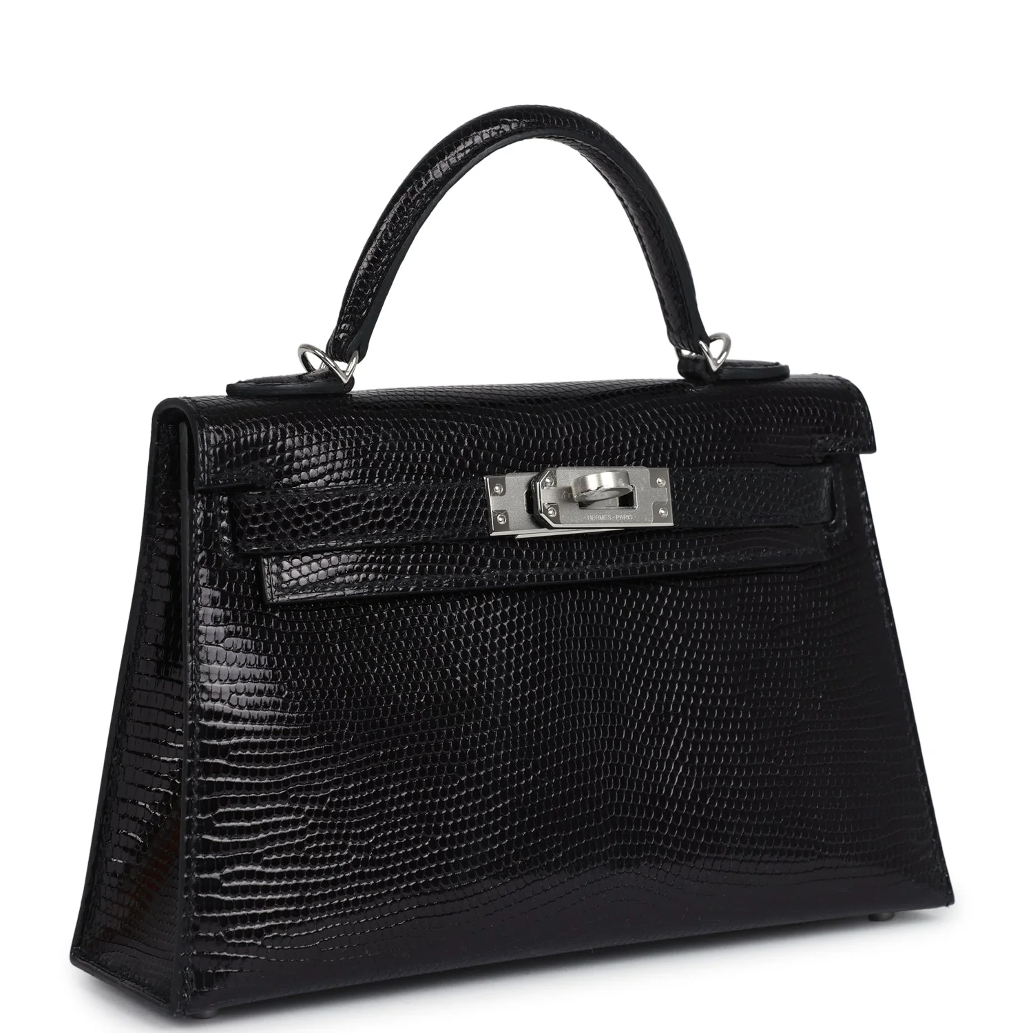Replicate Hermes Kelly Sellier 20 Black Varanus Niloticus Lizard Palladium Hardware(1:1 replica)