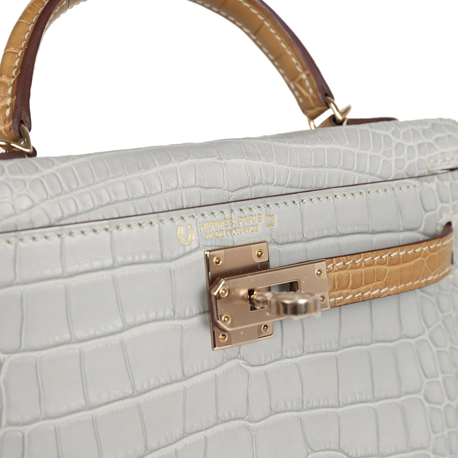 Replicate Hermes Special Order (HSS) Kelly Sellier 20 Gris Perle and Kraft Matte Alligator Permabrass Hardware(1:1 replica)
