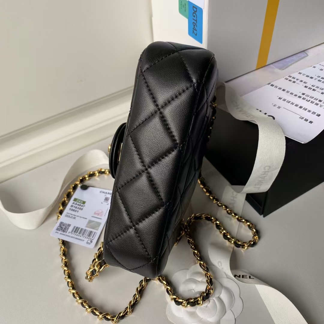 Replicate Chanel AS4847 Mini Flap Bag With Top Handle Lambskin Resin Black(1:1 replica)