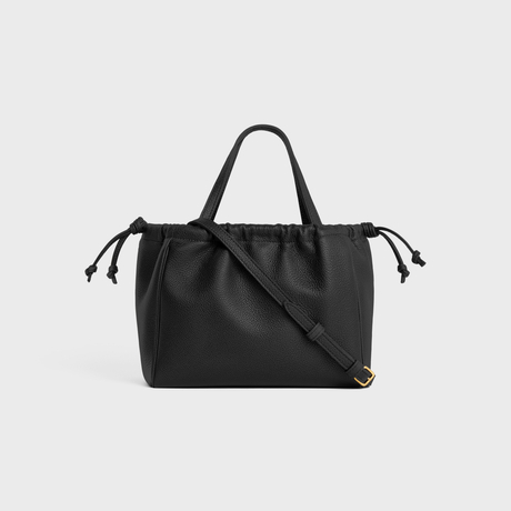 Replicate SMALL CABAS DRAWSTRING CUIR TRIOMPHE IN GRAINED CALFSKIN BLACK(1:1 replica)