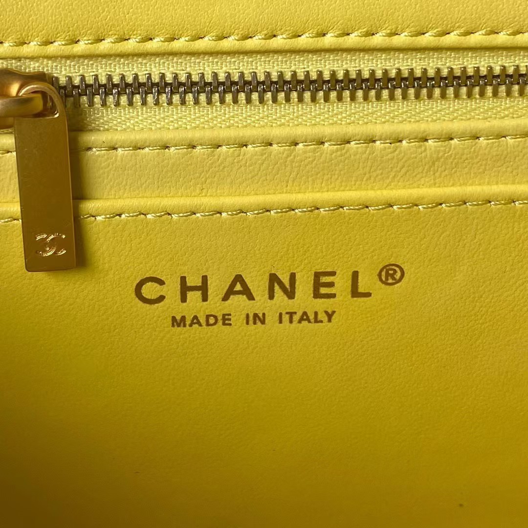 Replicate Chanel 23S AS4064 Camellia Embossed Chain Lambskin Flap Bag Yellow(1:1 replica)