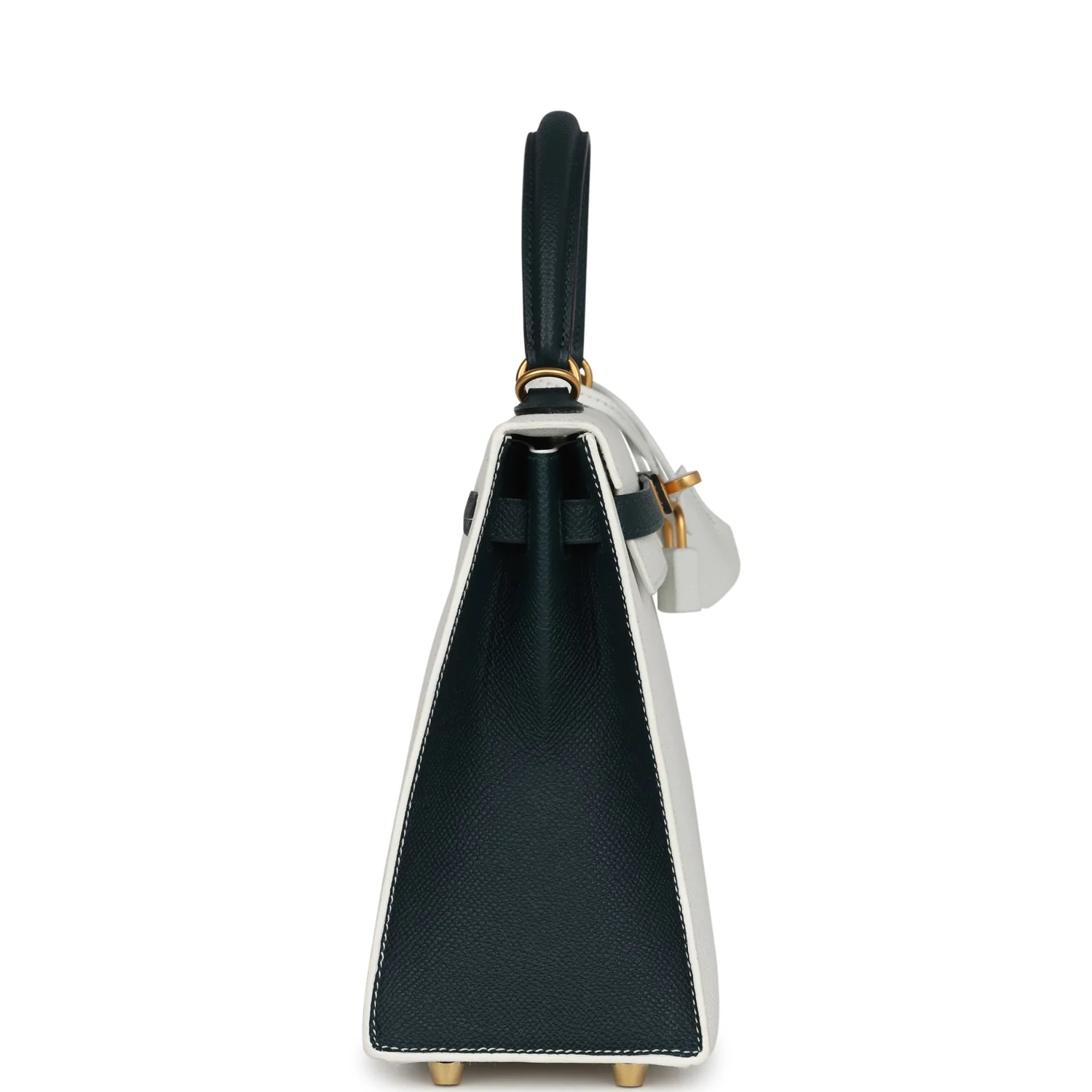 Replicate Hermes Special Order (HSS) Kelly Sellier 25 White and Vert Cypress Epsom Brushed Gold Hardware(1:1 replica)