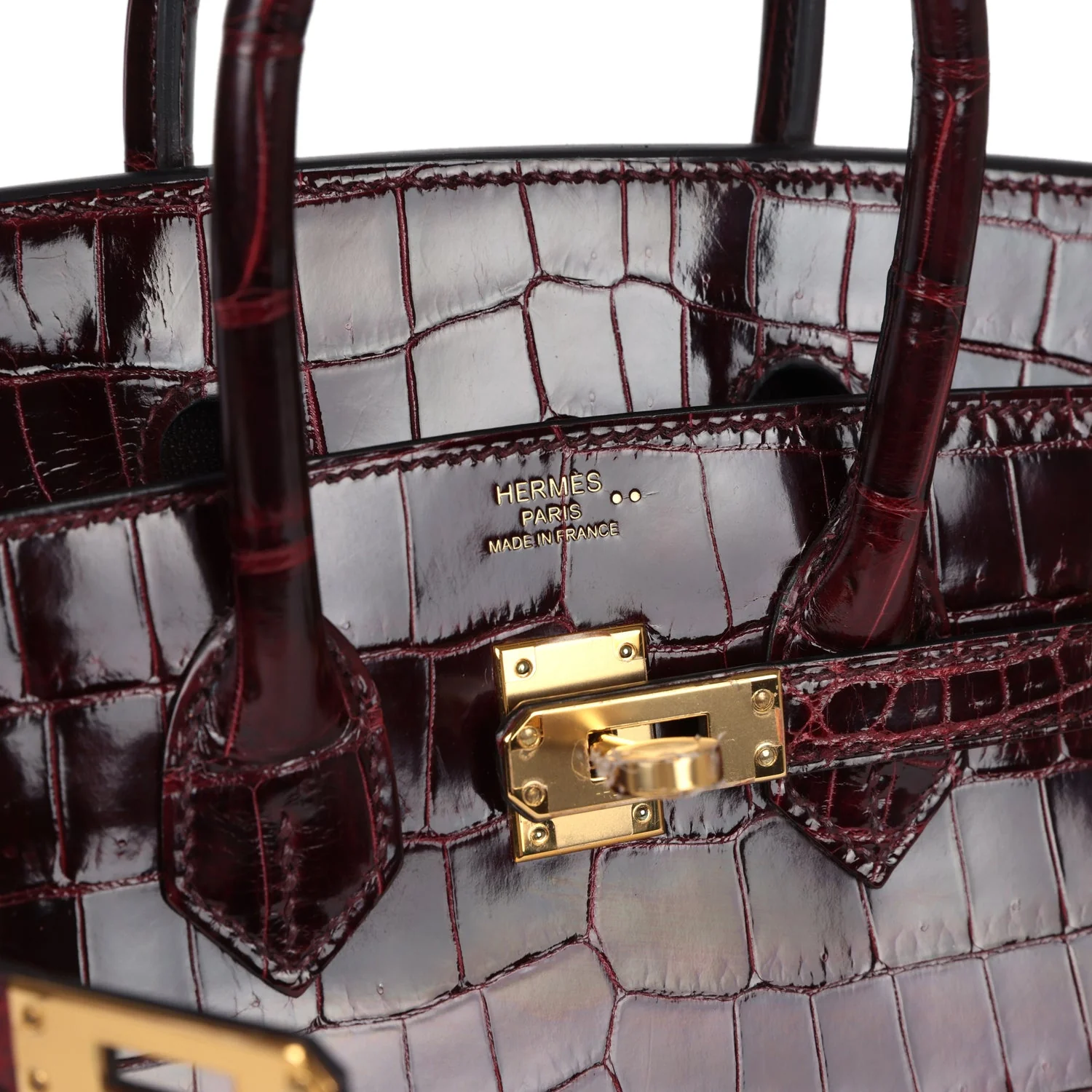 Replicate Hermes Birkin 25 Bordeaux Shiny Niloticus Crocodile Gold Hardware(1:1 replica)