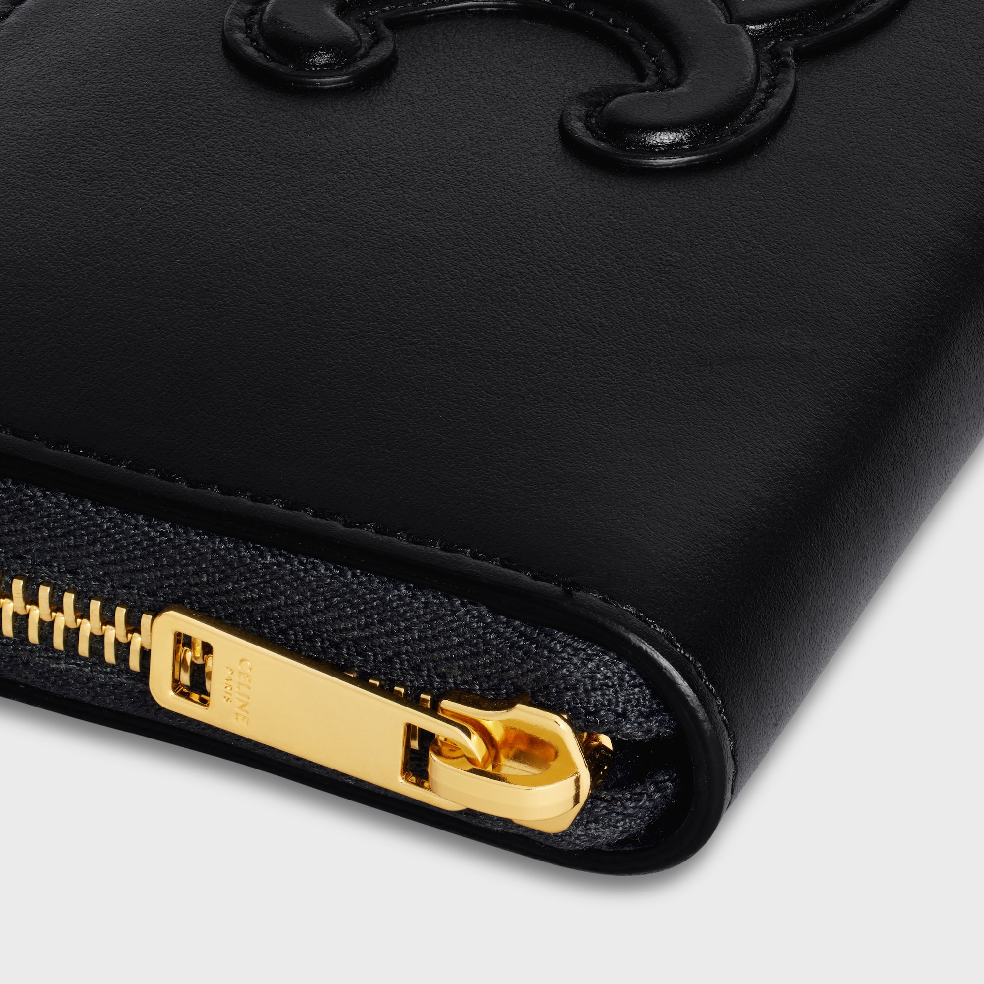 Replicate LARGE ZIPPED WALLET CUIR TRIOMPHE IN SMOOTH CALFSKIN BLACK(1:1 replica)