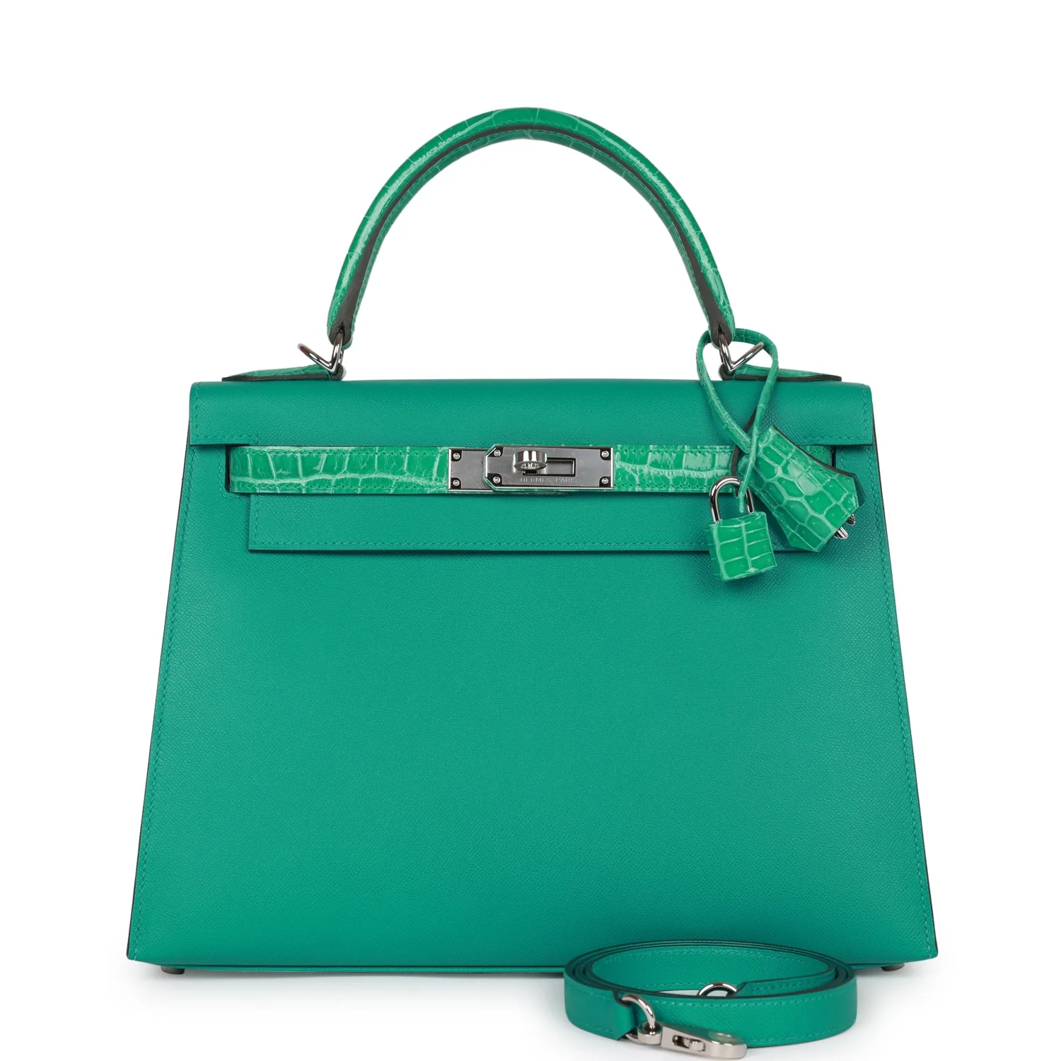 Replicate Hermes Kelly Sellier 28 Vert Verone Madame and Shiny Niloticus Crocodile Touch Palladium Hardware(1:1 replica)