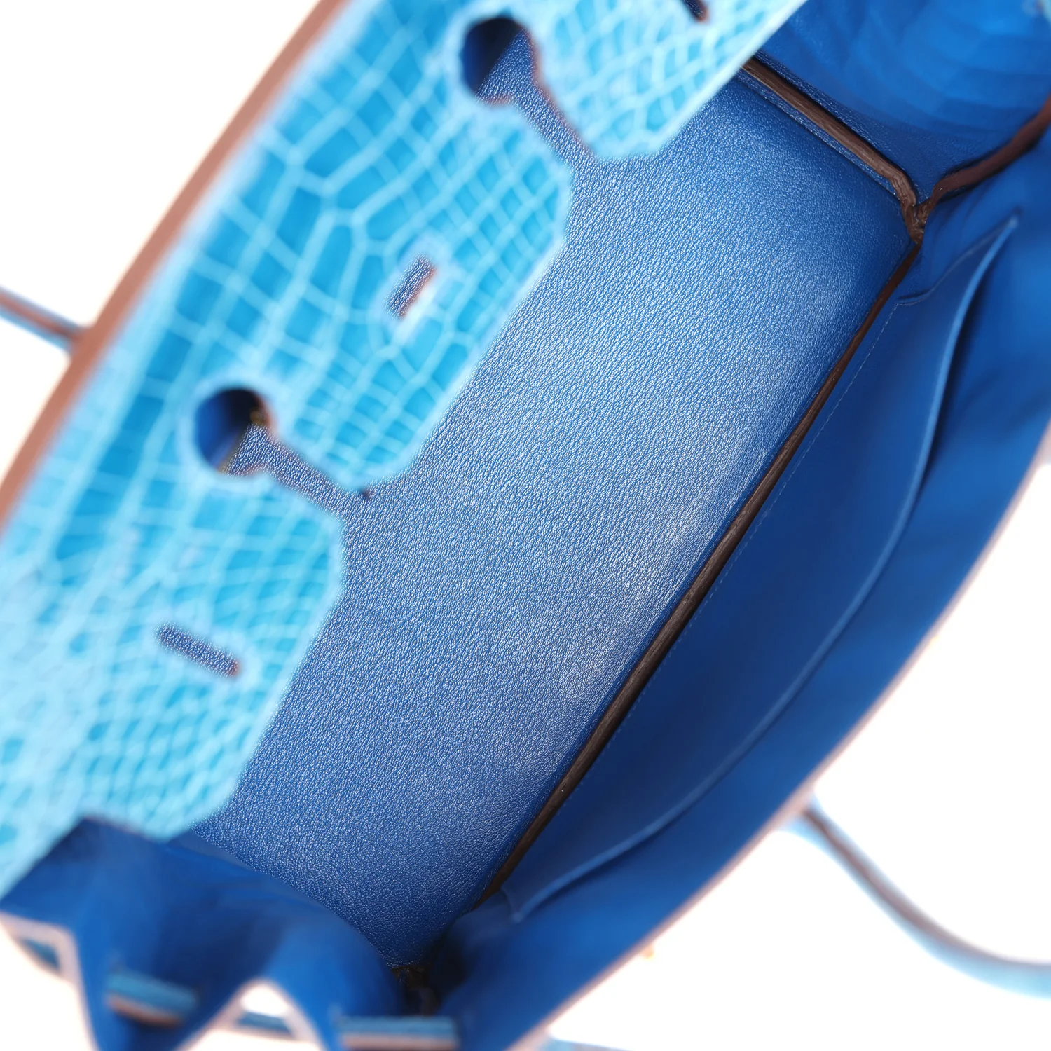 Replicate Hermes Birkin 35 Bleu Mykonos Shiny Porosus Crocodile Gold Hardware(1:1 replica)