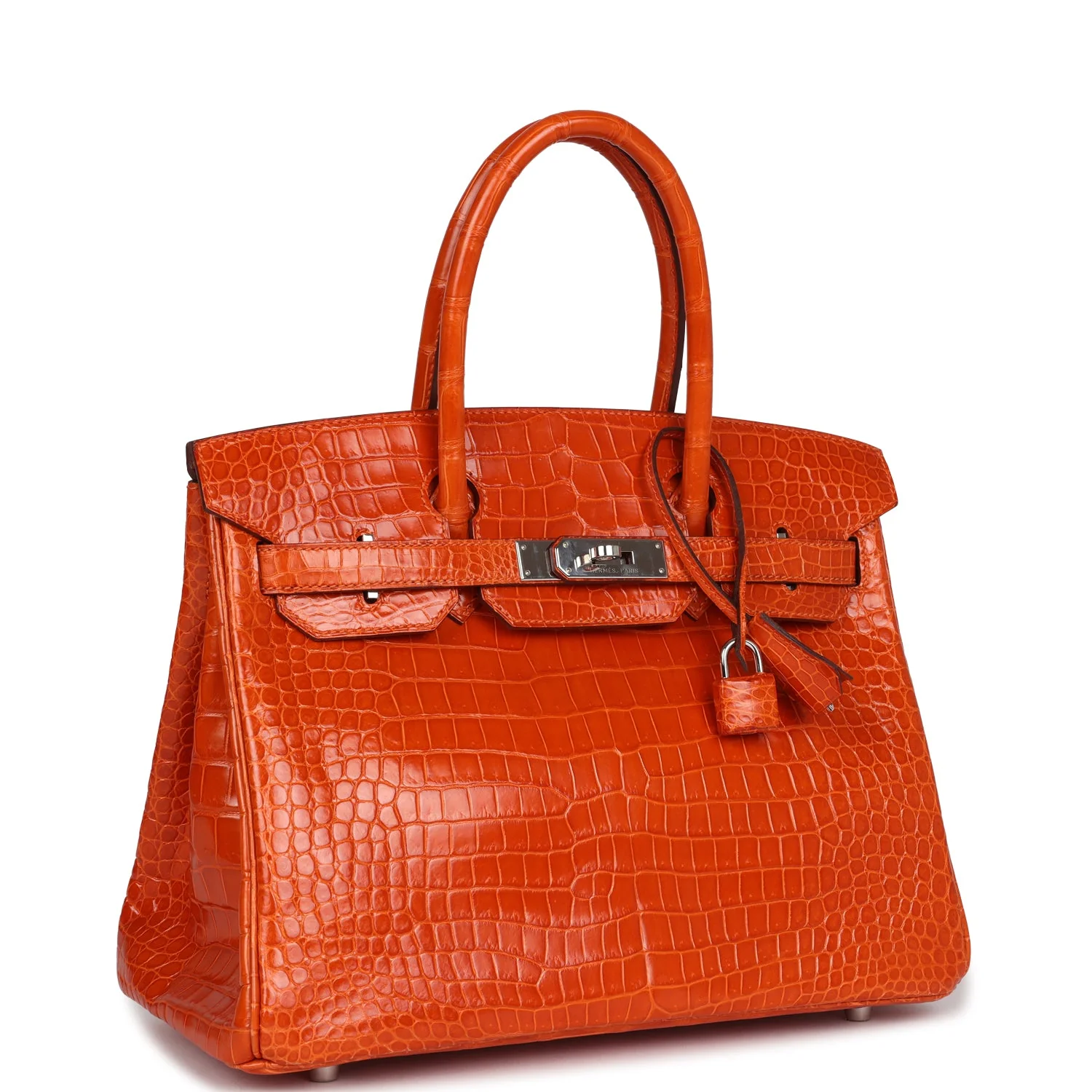 Replicate Hermes Birkin 30 Orange Shiny Porosus Crocodile Palladium Hardware(1:1 replica)