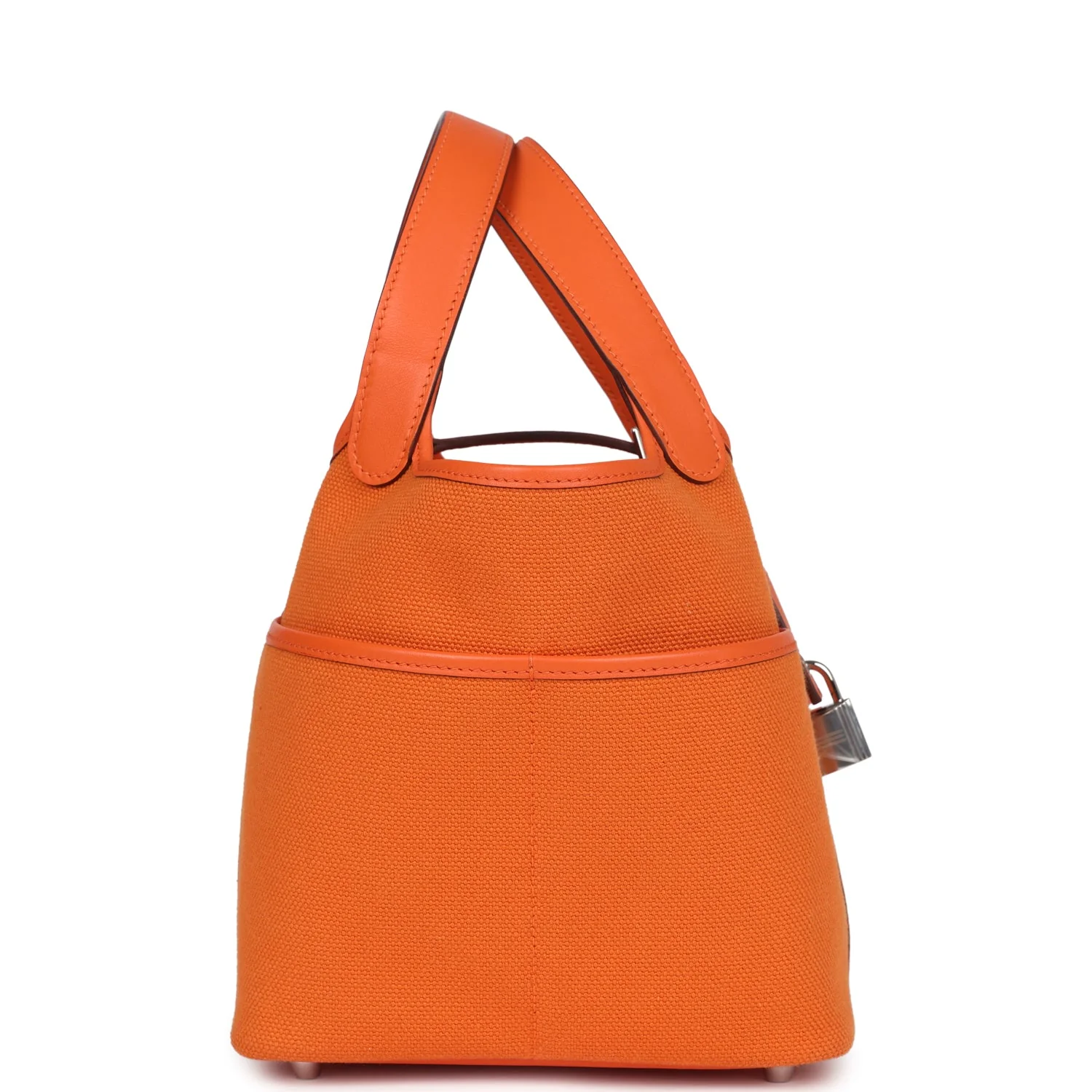 Replicate Hermes Picotin Cargo 18 Orange Swift and Toile Canvas Palladium Hardware(1:1 replica)