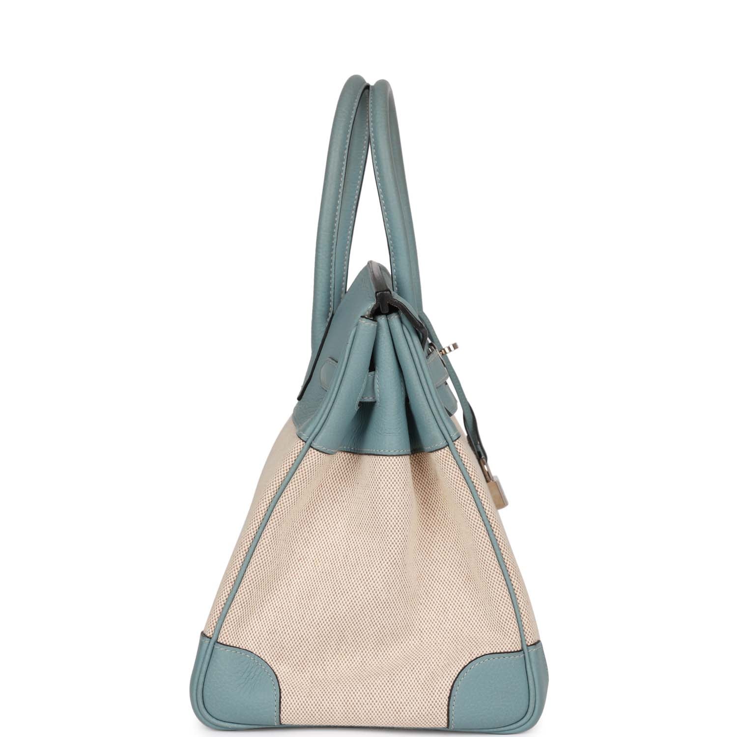 Replicate Hermes Birkin 35 Toile H and Ciel Clemence Palladium Hardware(1:1 replica)