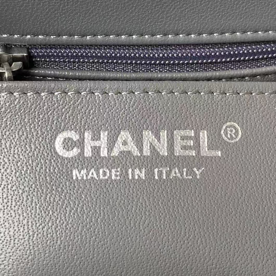 Replicate Chanel 23C AS1786 Mini Square Pearl Embossed Flap Bag Antique Silver Hardware Dark Grey(1:1 replica)