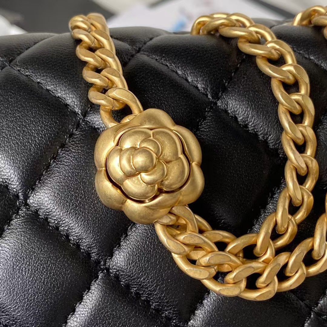 Replicate Chanel 23S AS4064 Camellia Embossed Chain Lambskin Flap Bag Black(1:1 replica)