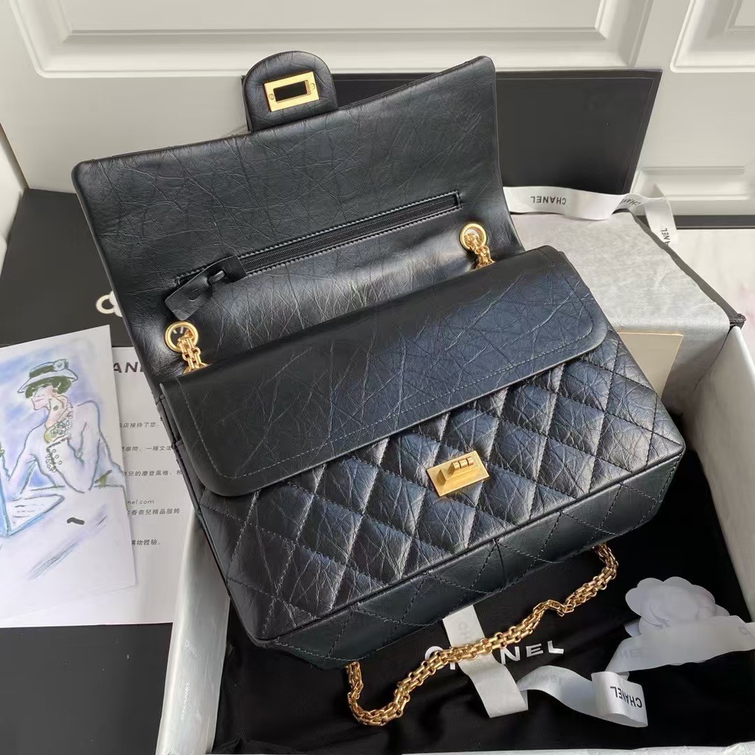 Replicate Chanel 23A A37587 Classic Large 2.55 Flap Bag Black Aged Calfskin Gold Metal Hardware(1:1 replica)