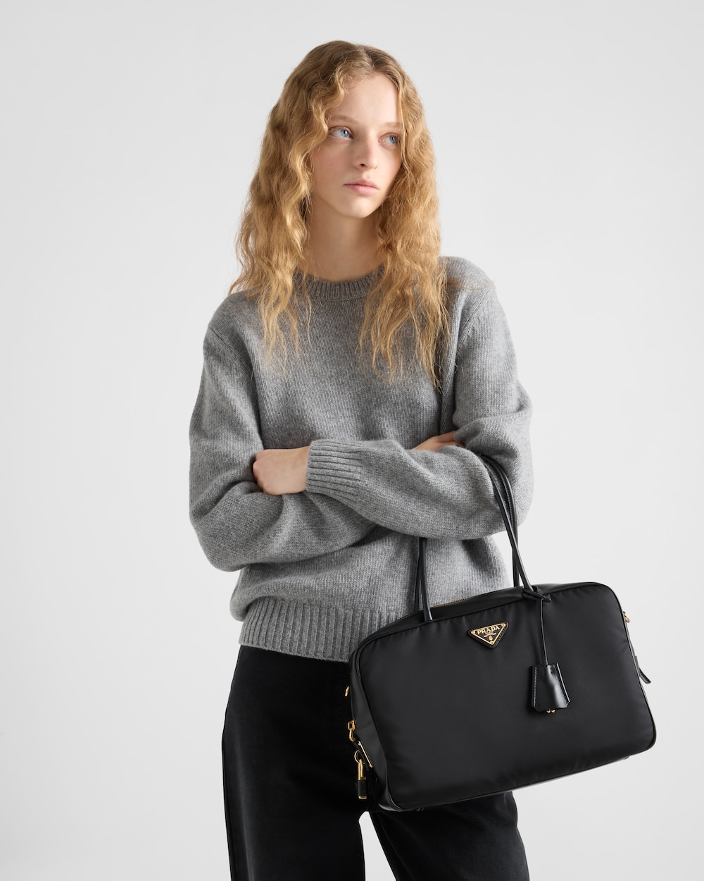 Replicate Large Re-Nylon and Leather Top-Handle Bag With Padlock(1:1 replica)