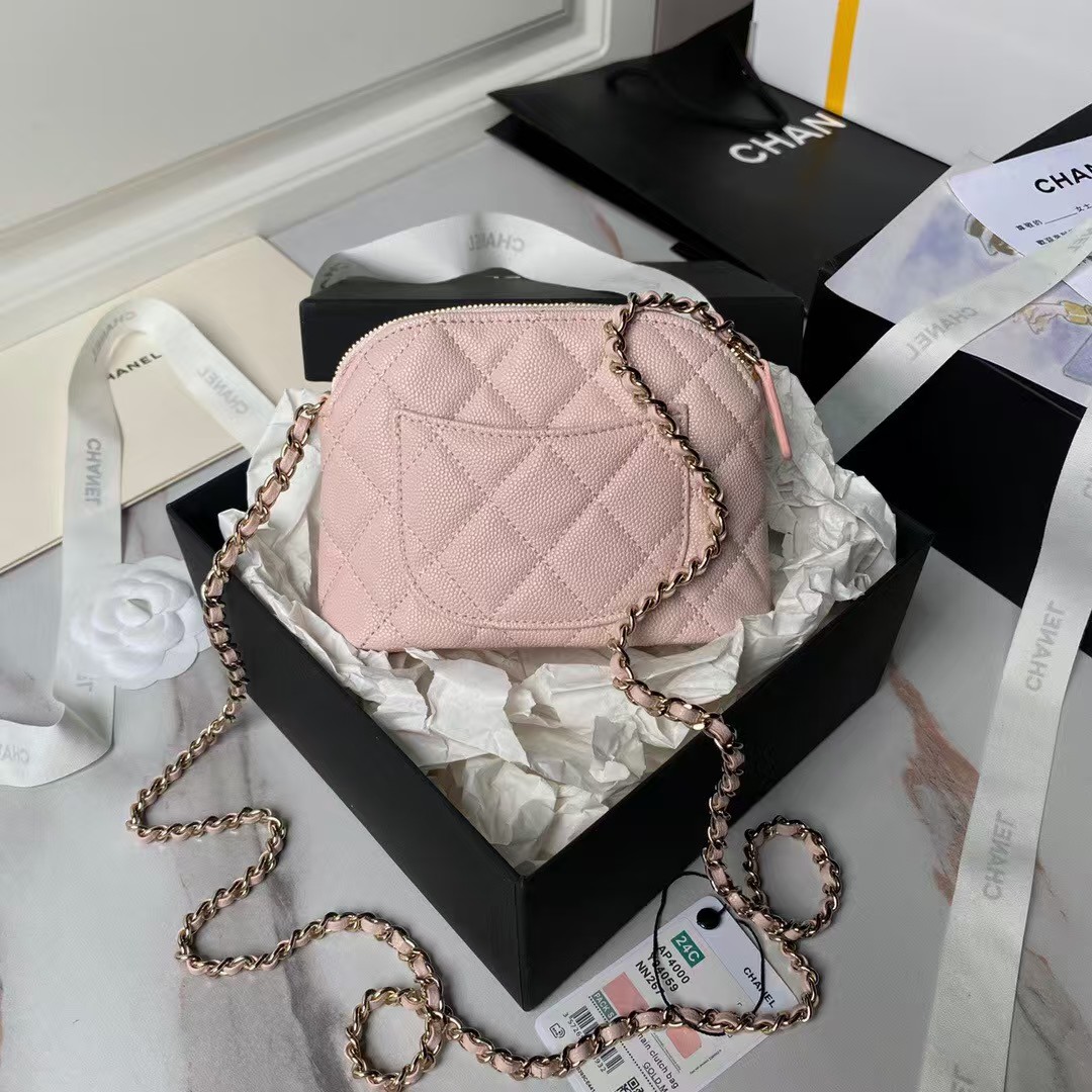 Replicate Chanel 24S AP4000 Mini Clutch with Chain Crossbody Bag Light Pink Caviar Light Gold Hardware(1:1 replica)