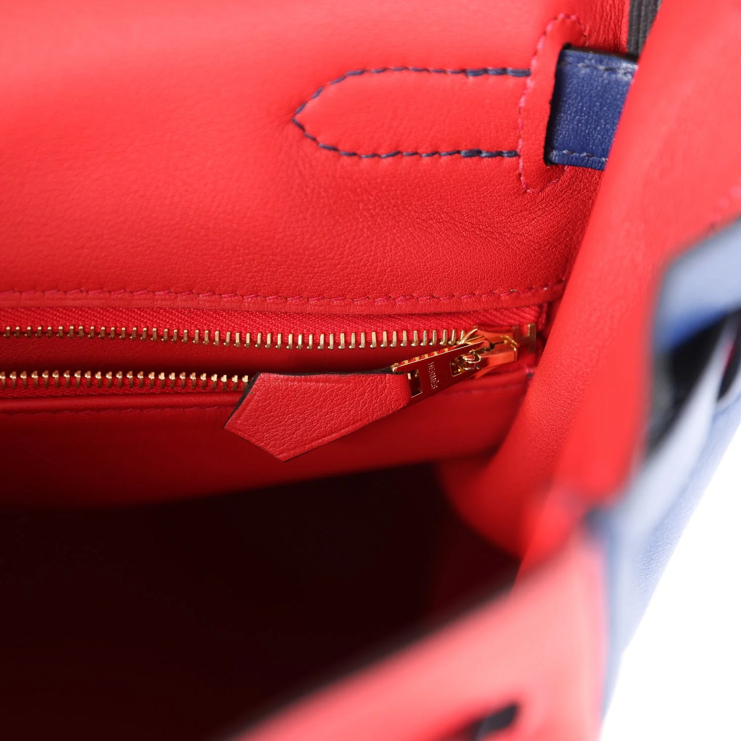 Replicate Hermes Special Order (HSS) Kelly Retourne 35 Vermillon and Bleu Saphir Swift Permabrass Hardware(1:1 replica)