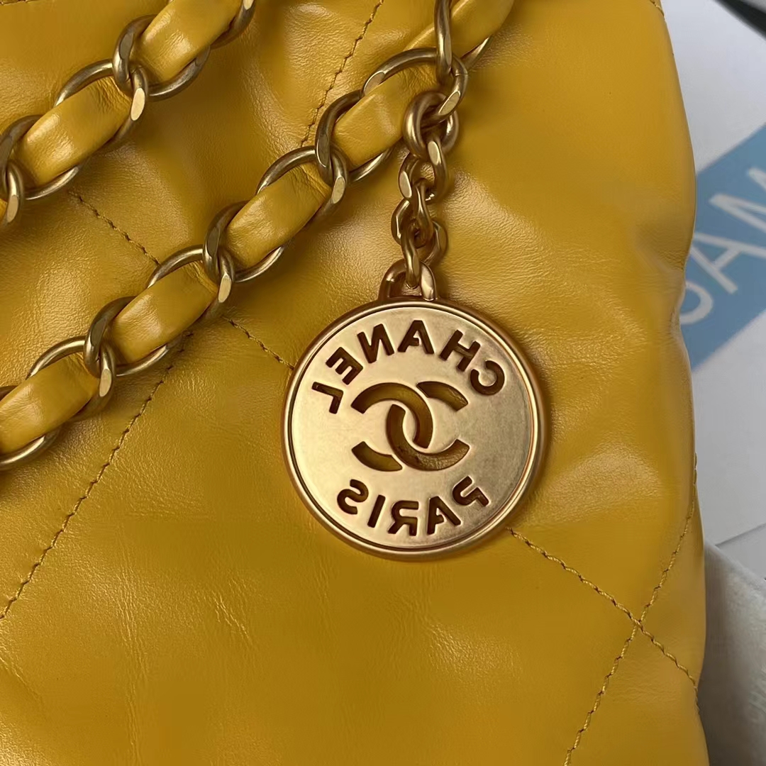 Replicate Chanel 22 AS3260 Small Bag Yellow Calfskin Gold Hardware(1:1 replica)