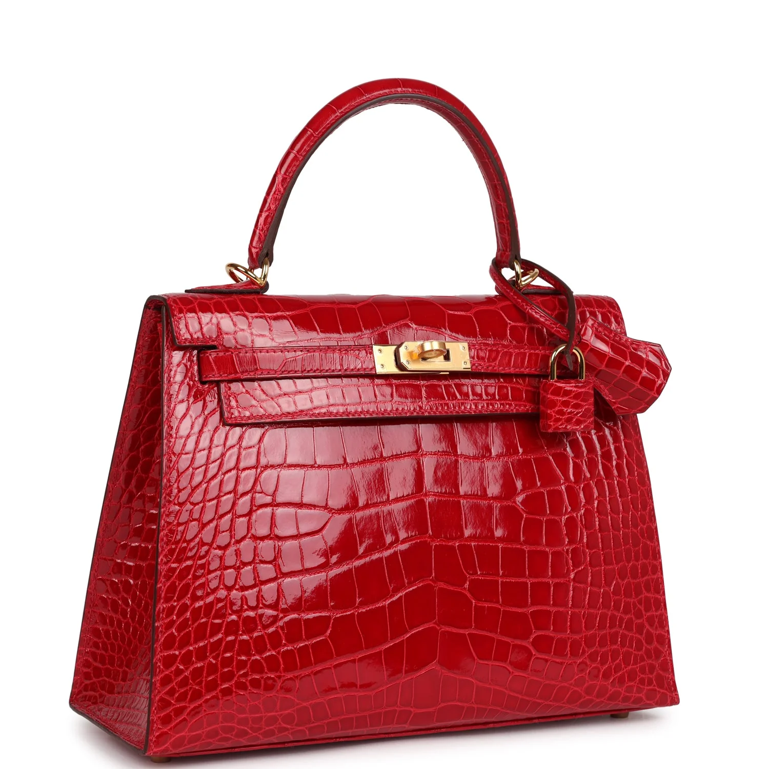 Replicate Hermes Kelly 25 Sellier Braise Shiny Alligator Mississippiensis Gold Hardware(1:1 replica)