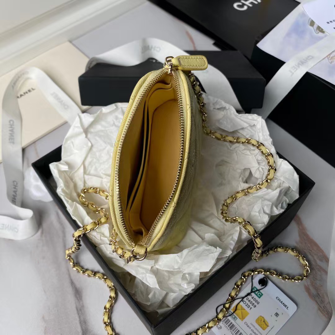 Replicate Chanel 24S AP4000 Mini Clutch With Chain Crossbody Bag Yellow Caviar Light Gold Hardware(1:1 replica)