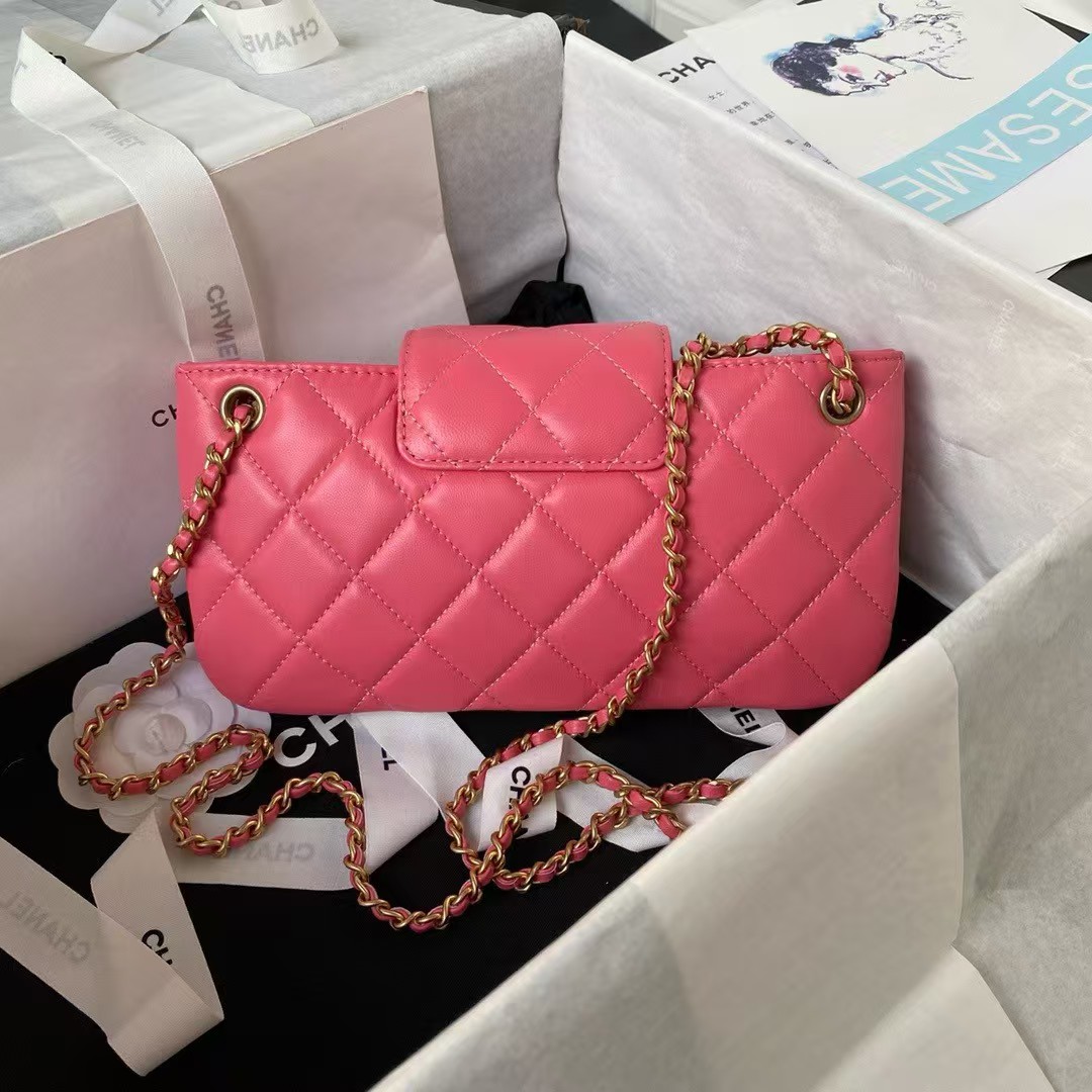 Replicate Chanel 24C AS4611 Vintage Logo Lambskin Rectangular Shoulder Bag Fuchsia(1:1 replica)