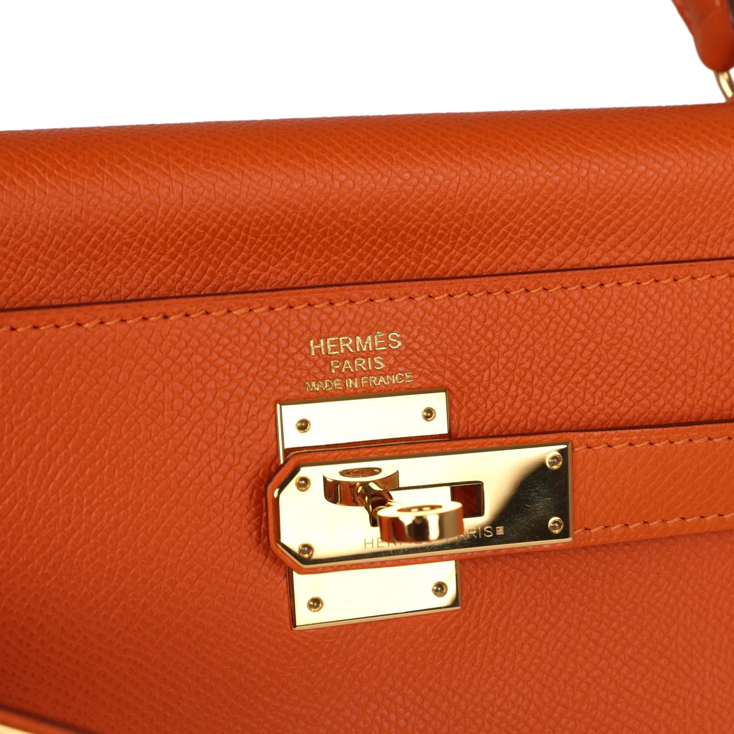 Replicate Hermes Kelly Retourne 32 Orange H Epsom Gold Hardware(1:1 replica)