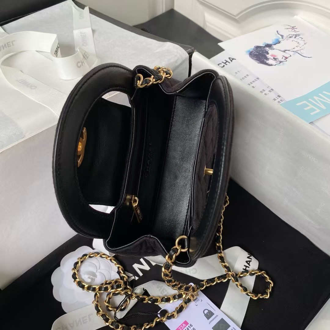 Replicate Chanel AS4416 Mini Shopping Bag Velvet and Black Calfskin Gold-Tone Metal Black(1:1 replica)