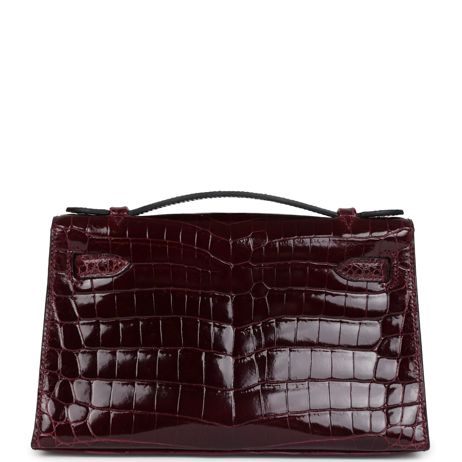 Replicate Hermes Kelly Pochette Bordeaux Shiny Niloticus Crocodile Palladium Hardware(1:1 replica)