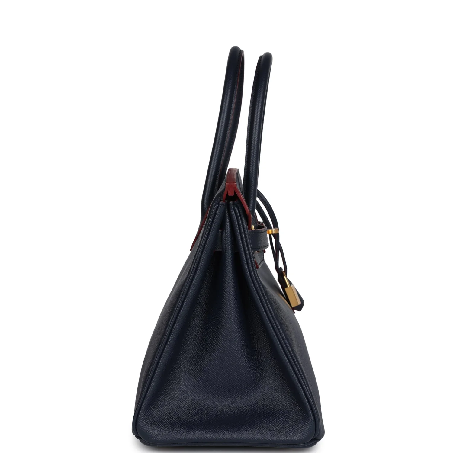 Replicate Hermes Birkin 30 Bleu Indigo and Rouge H Contour Epsom Gold Hardware(1:1 replica)