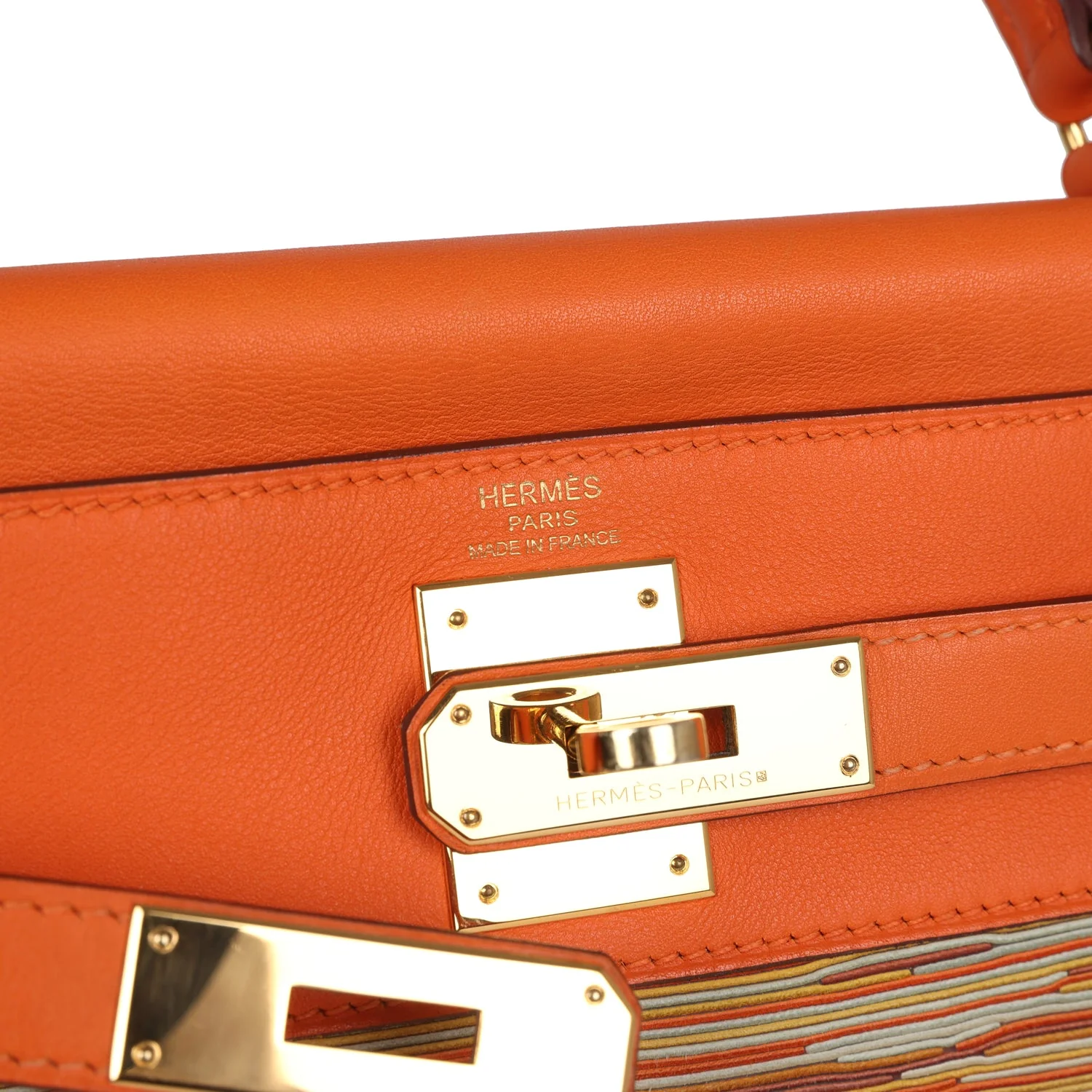 Replicate Hermes Kelly Retourne 28 Vibrato Orange Evercalf Gold Hardware(1:1 replica)