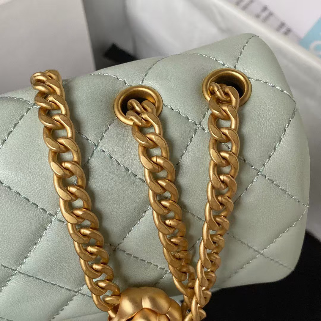 Replicate Chanel 23S AS4041 Mini Camellia Embossed Rectangular Flap Bag Antique Gold Hardware Light Green(1:1 replica)