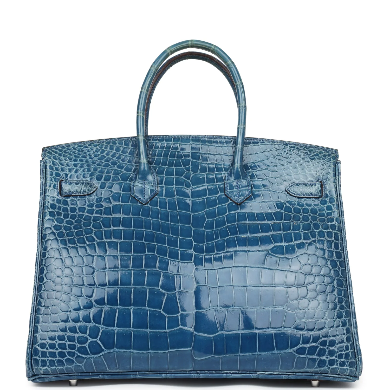 Replicate Hermes Birkin 35 Bleu Mykonos Shiny Porosus Crocodile Palladium Hardware(1:1 replica)