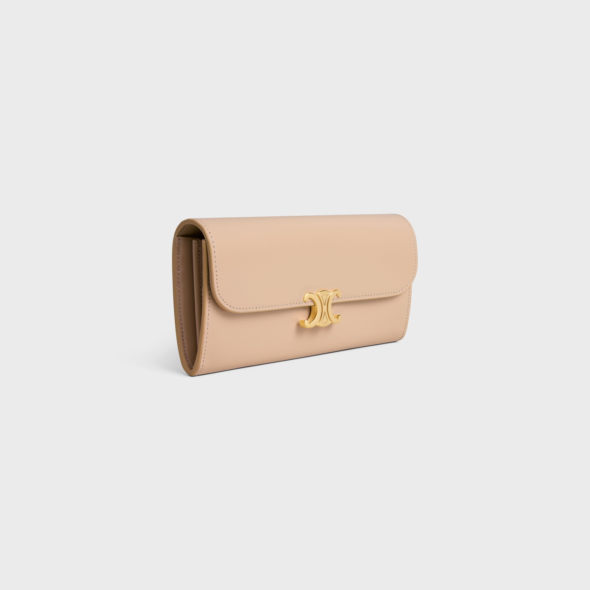 Replicate LARGE WALLET TRIOMPHE IN SHINY CALFSKIN OAT BEIGE(1:1 replica)