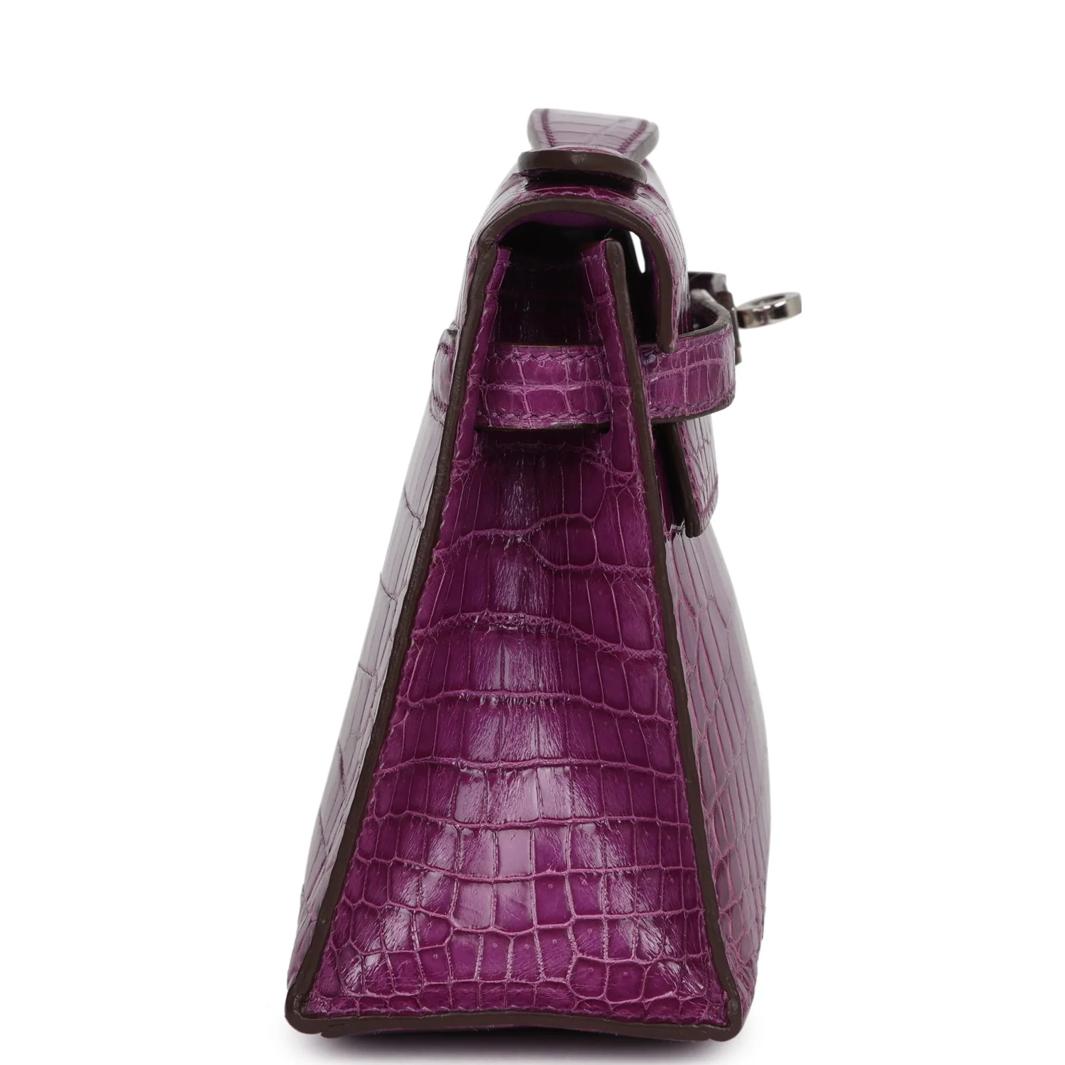 Replicate Hermes Kelly Pochette Violet Shiny Niloticus Crocodile Palladium Hardware(1:1 replica)