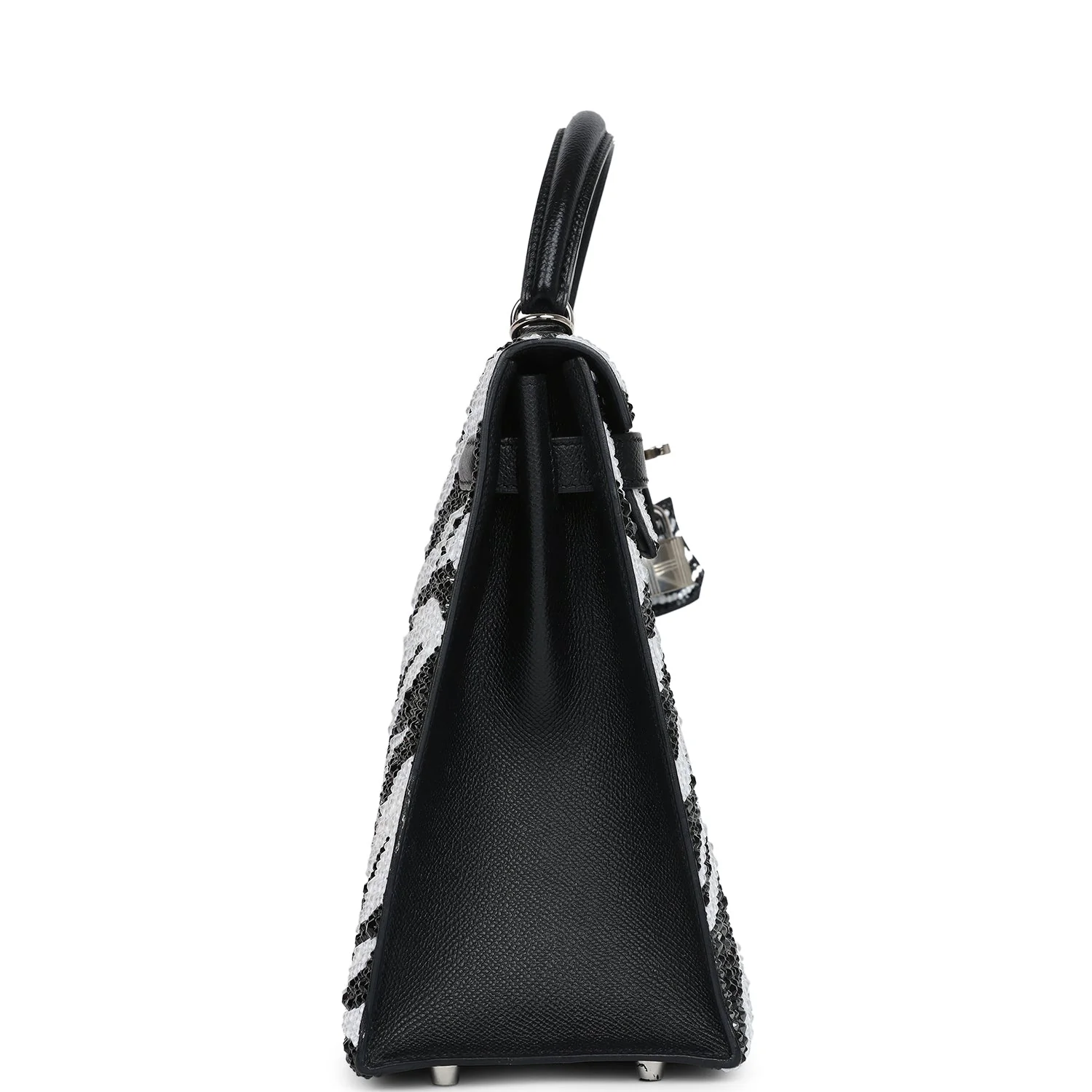 Replicate Custom Zebra Swarovski Crystal Hermes Kelly Sellier 32 Black Epsom Palladium Hardware(1:1 replica)