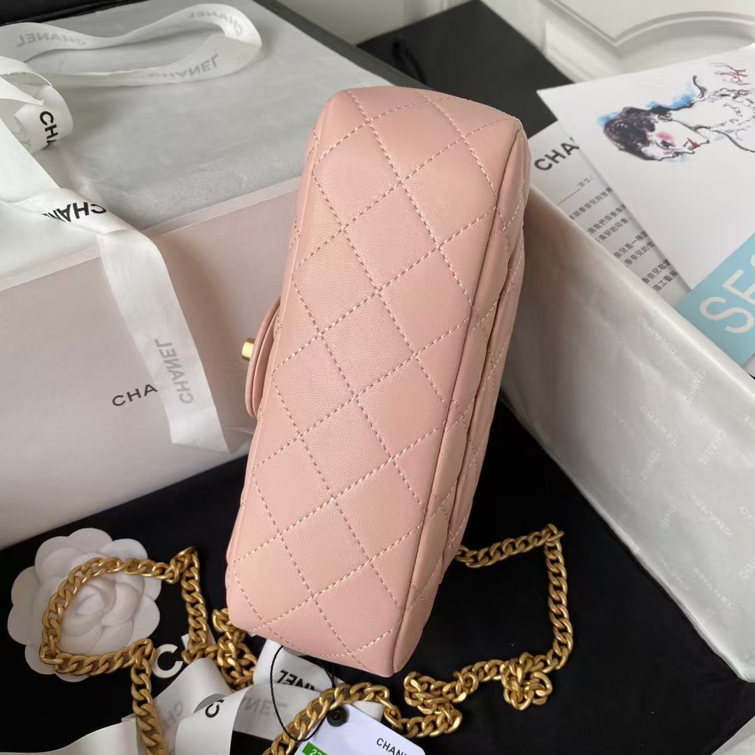 Replicate Chanel 23S AS4041 Mini Camellia Embossed Rectangular Flap Bag Antique Gold Metal Hardware Light Pink(1:1 replica)