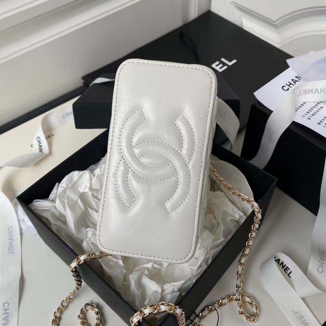 Replicate Chanel AP3804 Clutch Lambskin Cosmetic Bag With Pearl Handle White(1:1 replica)