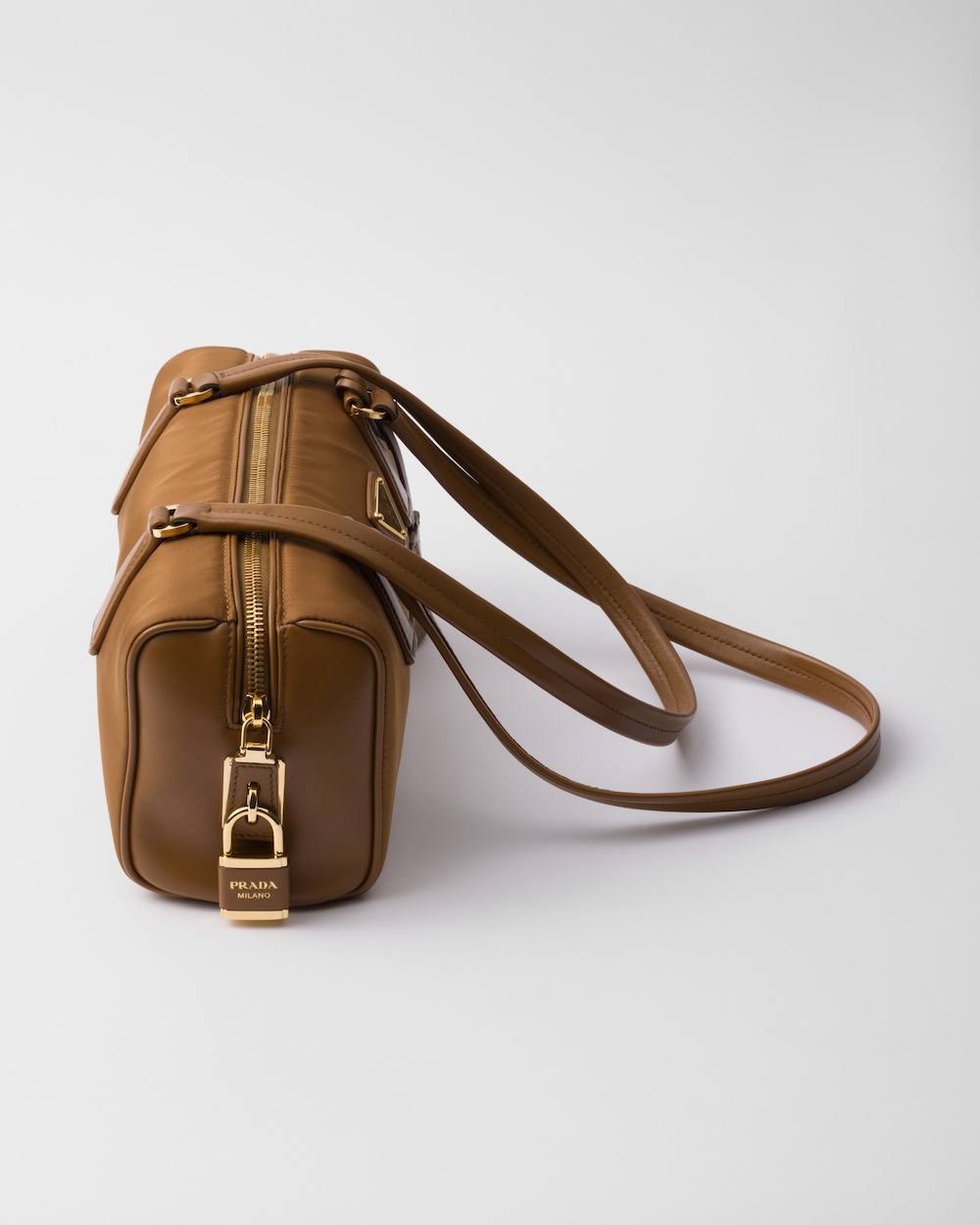 Replicate Re-Nylon and Leather Medium Top-Handle Bag With Padlock(1:1 replica)