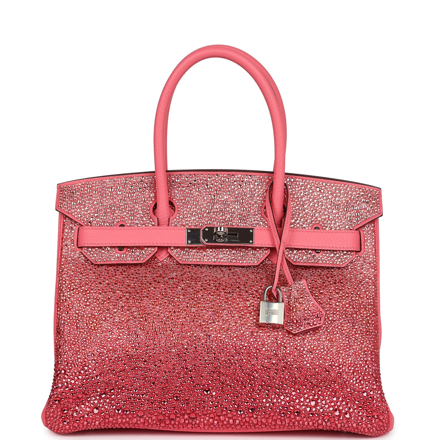 Replicate Custom Ombre Swarovski Crystal Hermes Birkin 30 Rose Azalee Clemence Palladium Hardware(1:1 replica)